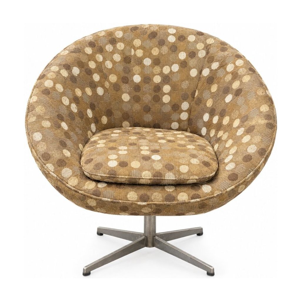 Brown 1950s-style swivel armchair with a metal turning base - Whats New Furniture Portland OR