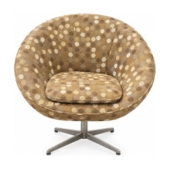 Brown 1950s-style swivel armchair with a metal turning base - Whats New Furniture Portland OR