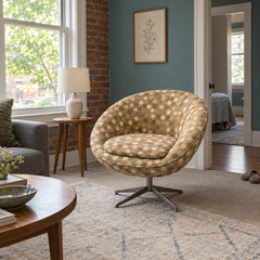 1950s Style Mid-Century Swivel Armchair in Brown styled in a Portland home - Whats New Furniture