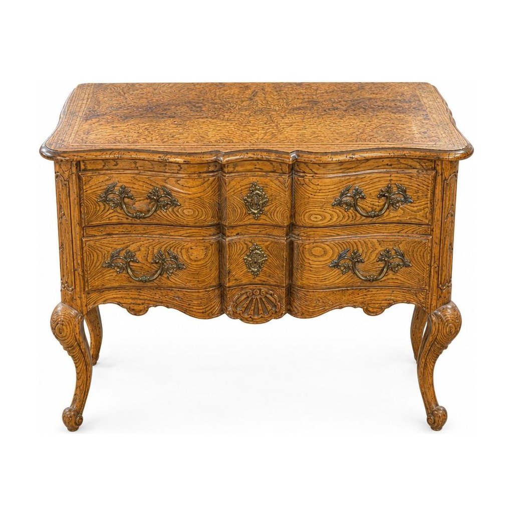 Brown Baker chest of drawers with a vintage burl wood top - Whats New Furniture Portland OR