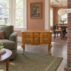 Vintage Burl Wood Accent Chest by Baker in Brown styled in a Portland home - Whats New Furniture