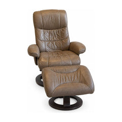 Brown leather recliner with a manual recline and padded seat - Whats New Furniture Portland OR