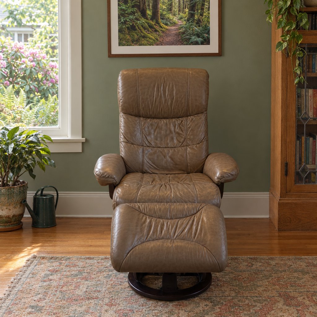 Distressed Leather Manual Recliner in Brown styled in a Portland home - Whats New Furniture