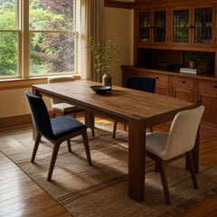 Brown Oak solid wood Terra dining table with a long rectangular top and clean contemporary lines. - detail view 1