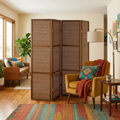 Browning 4-Panel Bamboo Room Divider in walnut side angle - bamboo folding screen by Coaster - Whats New Furniture Portland OR