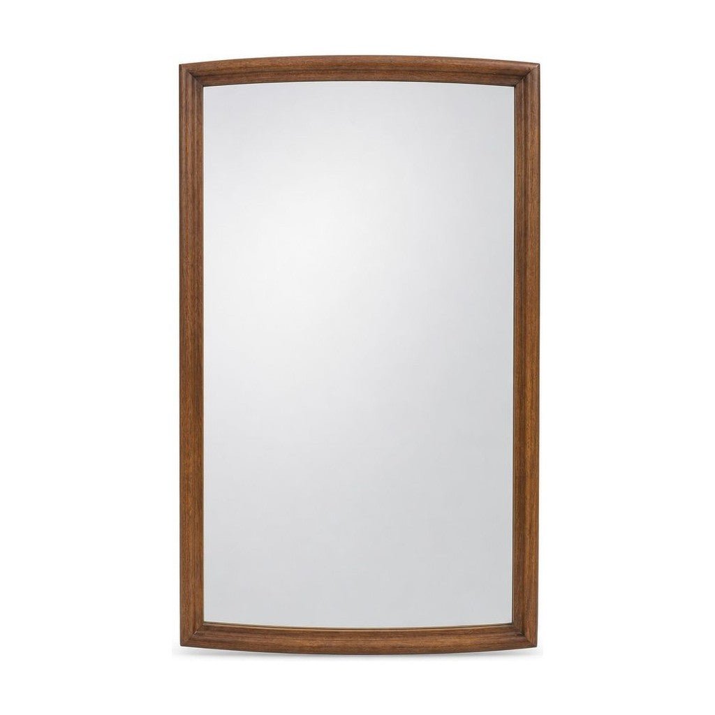 Medium walnut mid-century wall mirror with a slim vertical wood frame by Broyhill
