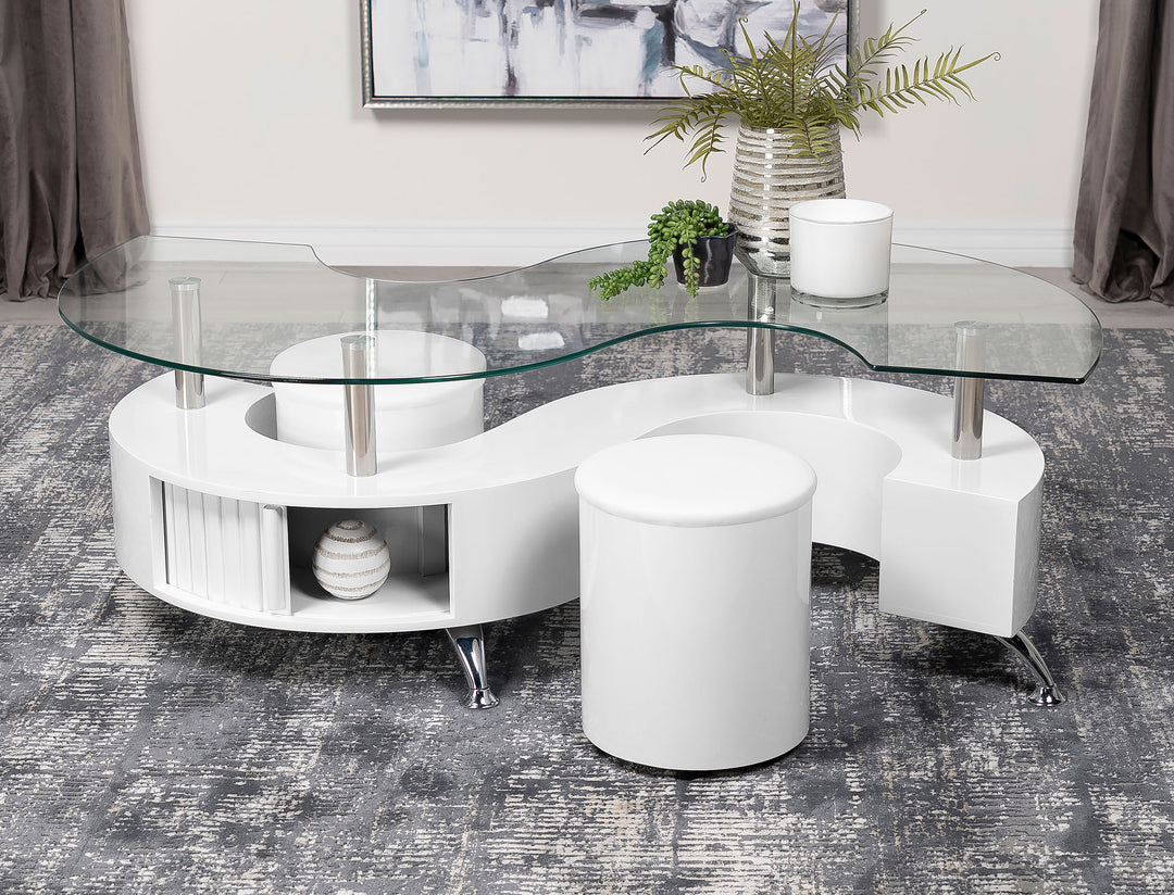 Buckley 3-piece Coffee Table and Stools Set White High Gloss - What&