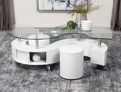 Buckley 3-piece Coffee Table and Stools Set White High Gloss - What&