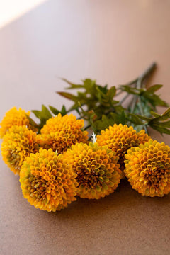 Bundle of 7 Faux Mustard Ball Dahlias — view 7