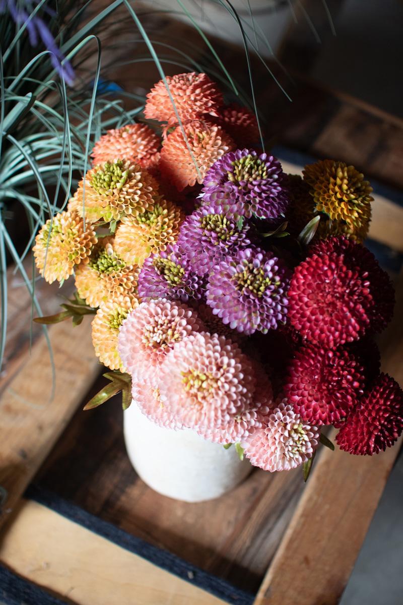 Bundle of 7 Faux Yellow Ball Dahlias — view 5