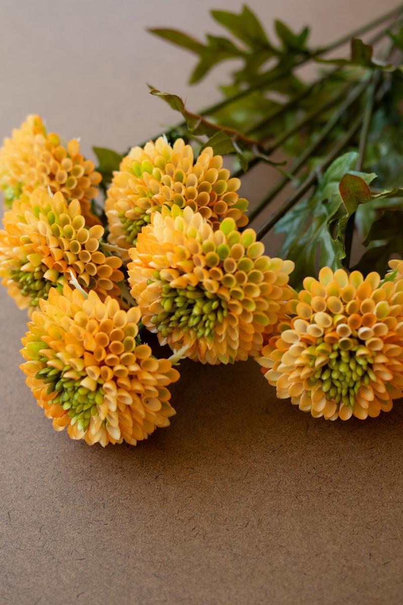 Bundle of 7 Faux Yellow Ball Dahlias — view 9