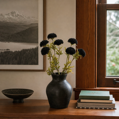 Bundle of Seven Artificial Zinnias in Black styled in a Portland home - faux plants by Kalalou - Whats New Furniture Portland OR