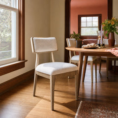 Burkhart Dining Chair in Charter Oatmeal styled in Portland Montavilla cottage dining room - Whats New Furniture