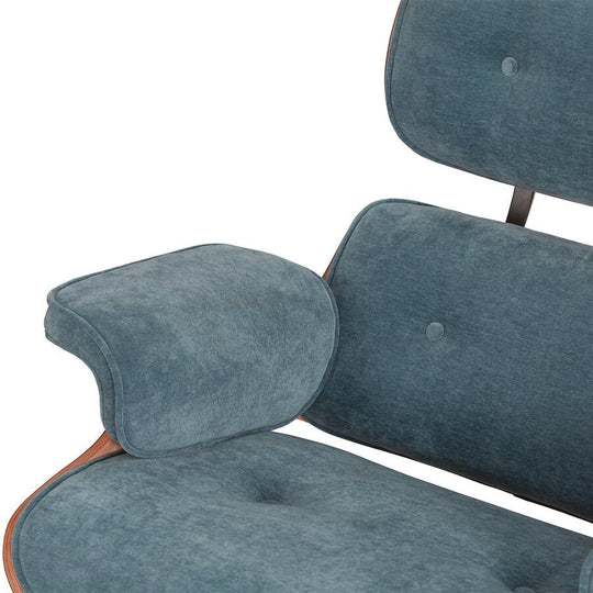 Burnside Lounge Chair in Moss Navy cushion detail closeup - button-tufted fabric - Whats New Furniture Portland OR