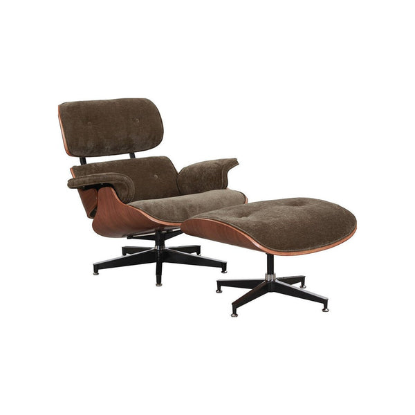 Burnside Lounge Chair and Ottoman in Moss Olive front angle - mid-century walnut shell - Whats New Furniture Portland OR