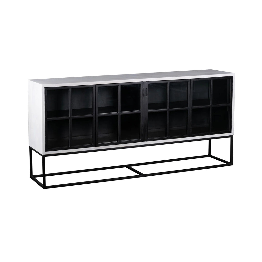 Caged Sideboard in White Wash Black side angle - glass door sideboard by LH Imports - Whats New Furniture Portland OR