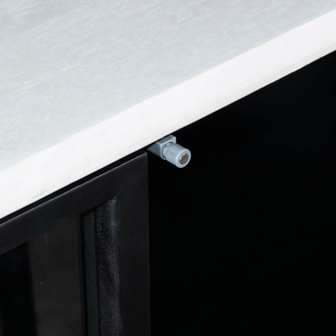 Caged Sideboard in White Wash Black handle detail - glass door sideboard by LH Imports - Whats New Furniture Portland OR