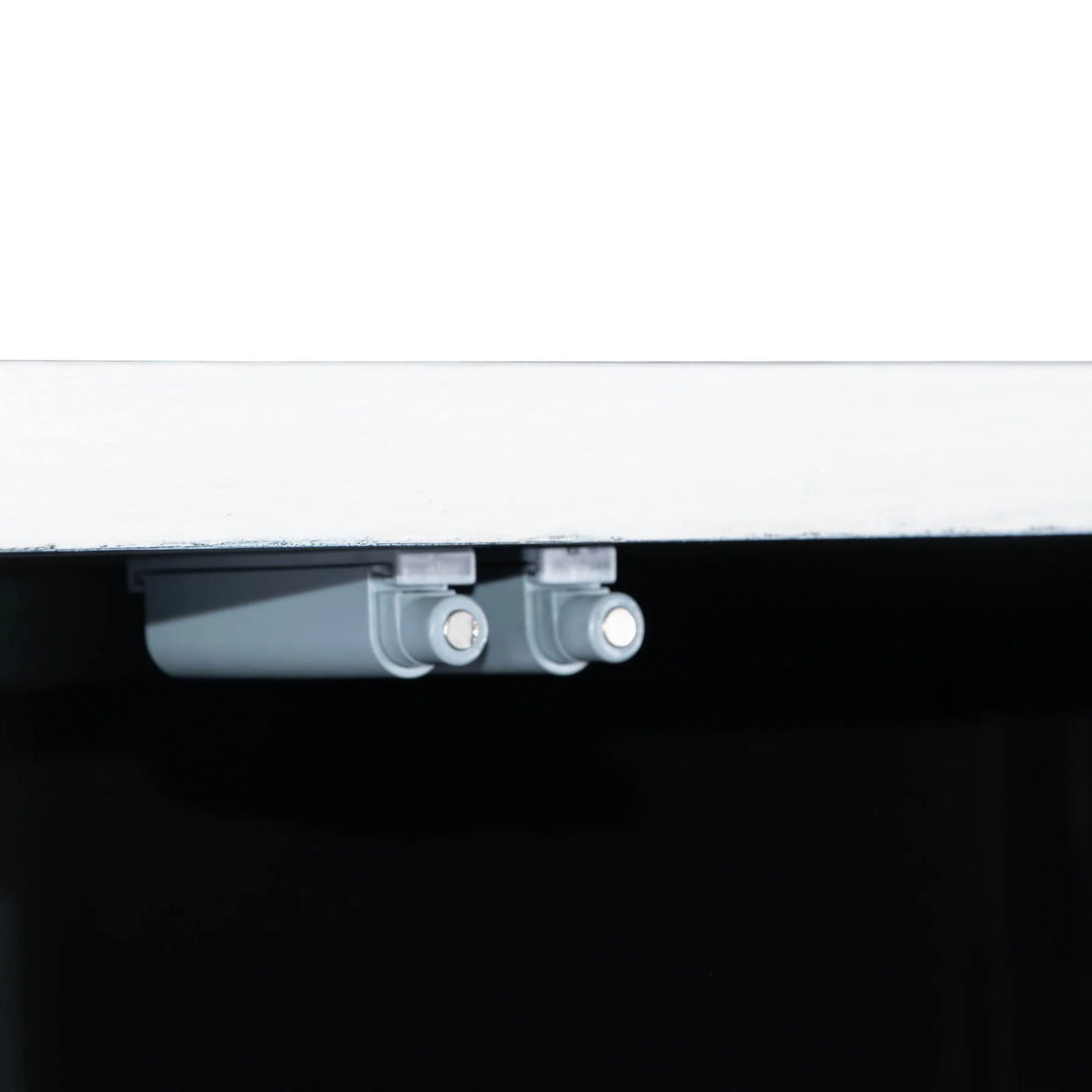 Caged Sideboard in White Wash Black hinge detail - glass door sideboard by LH Imports - Whats New Furniture Portland OR
