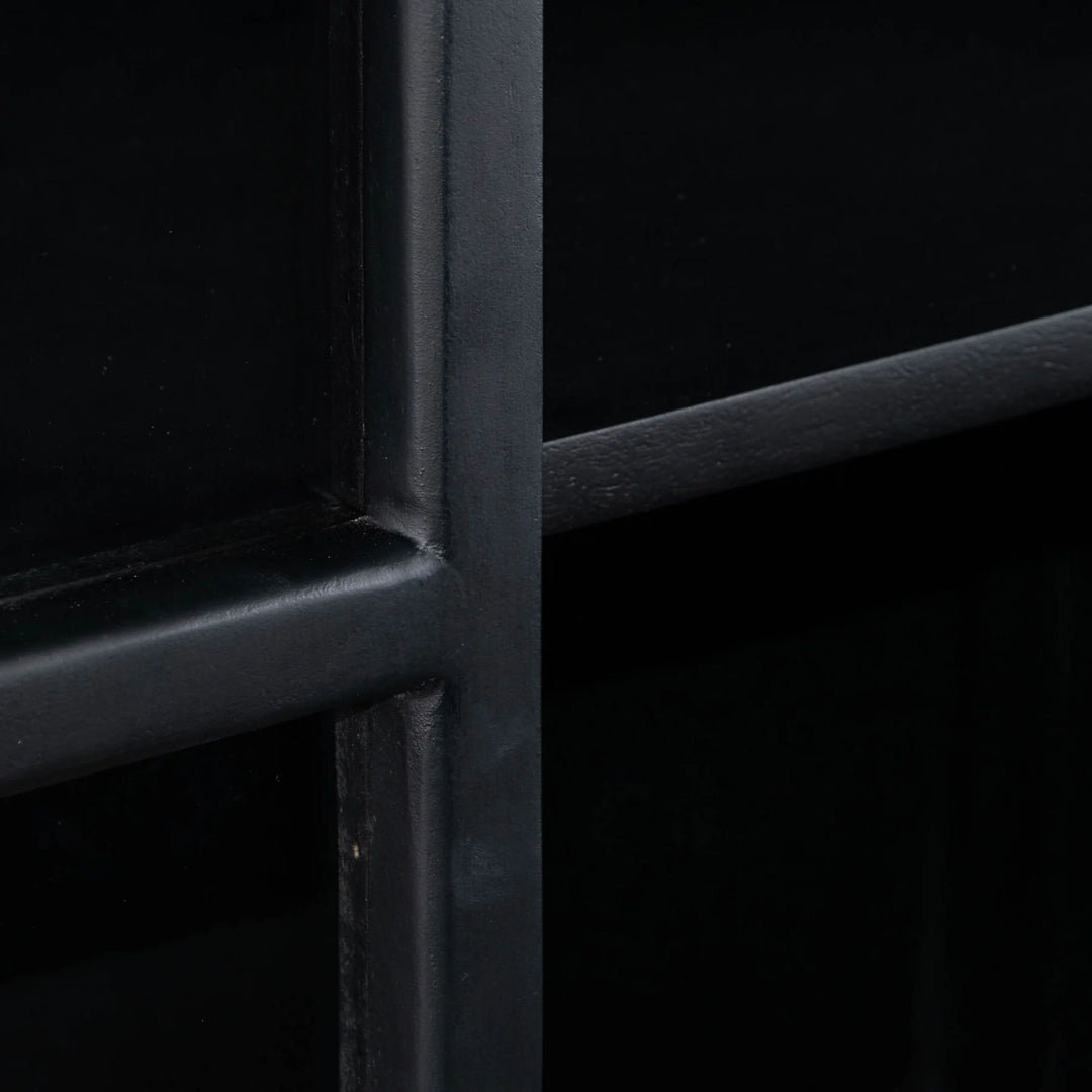 Caged Tall Cabinet in White Black door detail - glass door tall cabinet by LH Imports - Whats New Furniture Portland OR