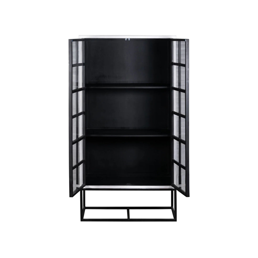 Caged Tall Cabinet in White Black interior detail - glass door tall cabinet by LH Imports - Whats New Furniture Portland OR