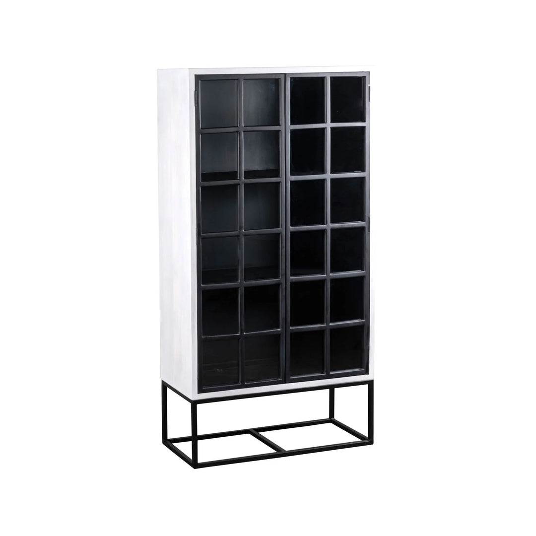 Caged Tall Cabinet in White Black side view - glass door tall cabinet by LH Imports - Whats New Furniture Portland OR