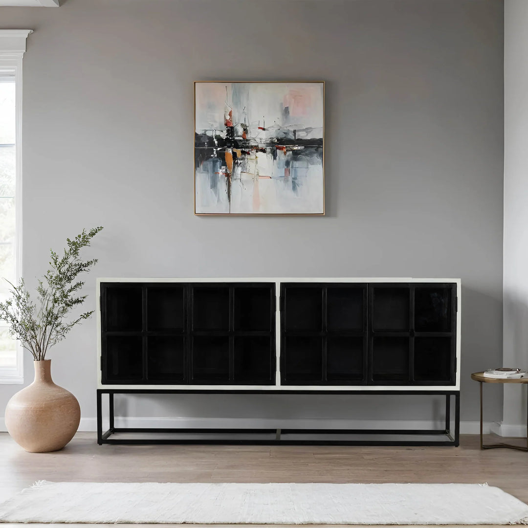 Caged Sideboard - White Centre (Limited Edition) in White Centre Black room setting - white centre sideboard by LH Imports - Whats New Furniture Portland OR
