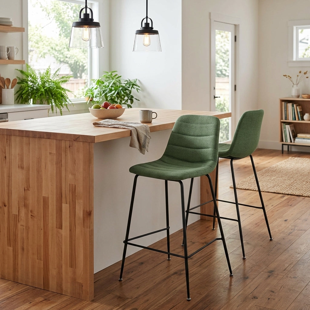 Caleb Fabric Counter Stool in Penta Green back view - channel-tufted counter stool by NPD - Whats New Furniture Portland OR