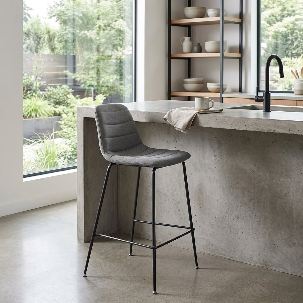 Caleb Fabric Counter Stool in Penta Grey alternate angle - channel-tufted counter stool by NPD - Whats New Furniture Portland OR