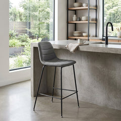 Caleb Fabric Counter Stool in Penta Grey alternate angle - channel-tufted counter stool by NPD - Whats New Furniture Portland OR