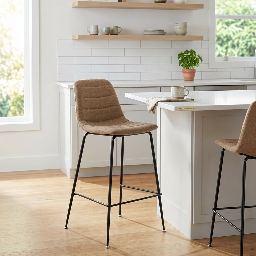 Caleb Fabric Counter Stool in Penta Linen side angle - channel-tufted counter stool by NPD - Whats New Furniture Portland OR