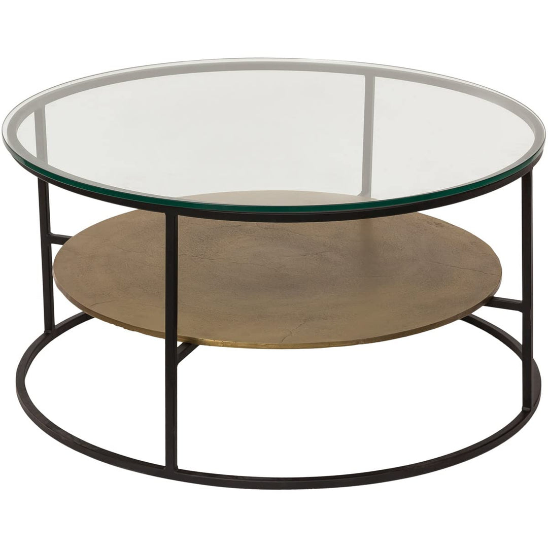 Callie Coffee Table in Antique Brass - round glass coffee table by Moe's - Whats New Furniture Portland OR