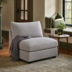Cambria Upholstered Armless Chair Grey styled in Portland Sellwood cottage living room - What&