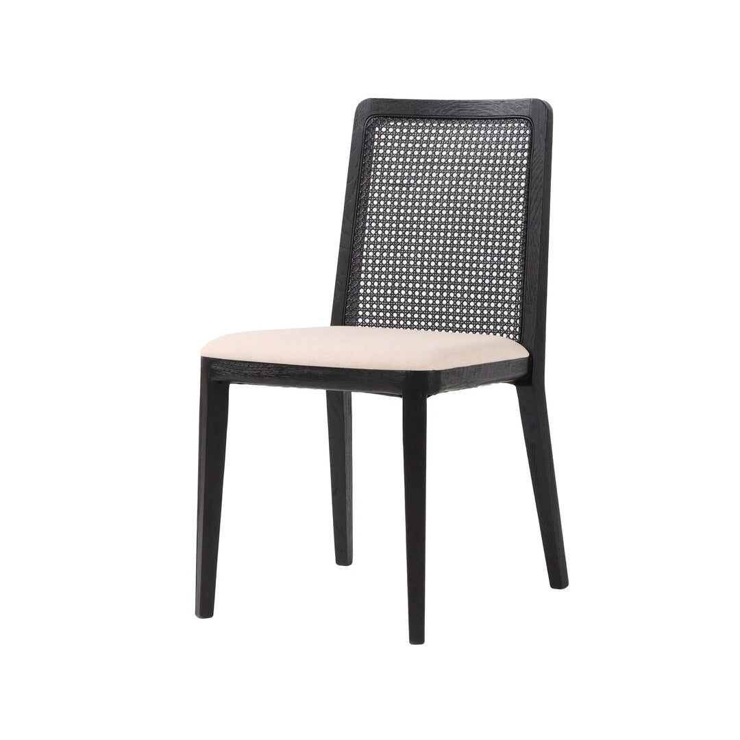 Cane Dining Chair in Oyster Linen Black fabric colorway side angle - cane dining chair by LH Imports - Whats New Furniture Portland OR