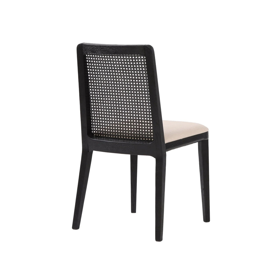 Cane Dining Chair in Oyster Linen Black fabric colorway back angle - cane dining chair by LH Imports - Whats New Furniture Portland OR