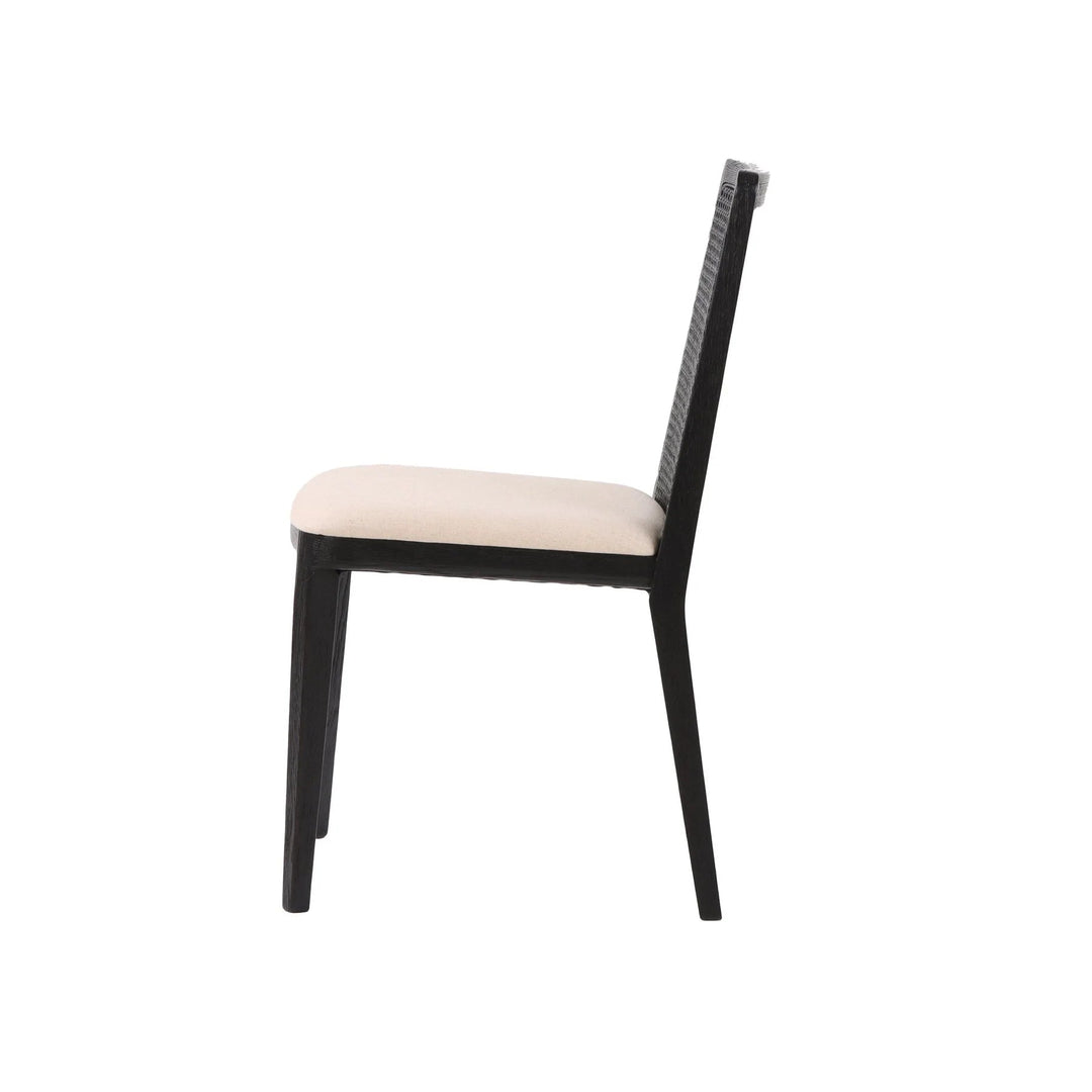Cane Dining Chair in Oyster Linen Black fabric colorway side view - cane dining chair by LH Imports - Whats New Furniture Portland OR
