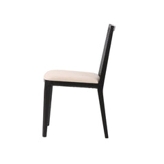Cane Dining Chair in Oyster Linen Black fabric colorway side view - cane dining chair by LH Imports - Whats New Furniture Portland OR