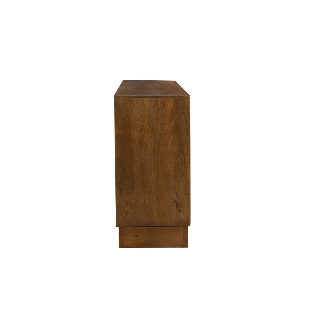 Caracol Sideboard in Smooth Brown side view - spiral carved sideboard by LH Imports - Whats New Furniture Portland OR