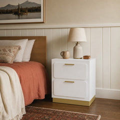 Caraway 2 Drawer Nightstand White styled in Portland 1960s Garden Home ranch living room - What&