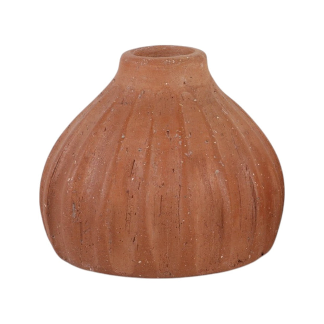 Carved Terracotta Bud Vase 5" in Ribbed Bulb - studio - Sagebrook Home - Whats New Furniture Portland OR