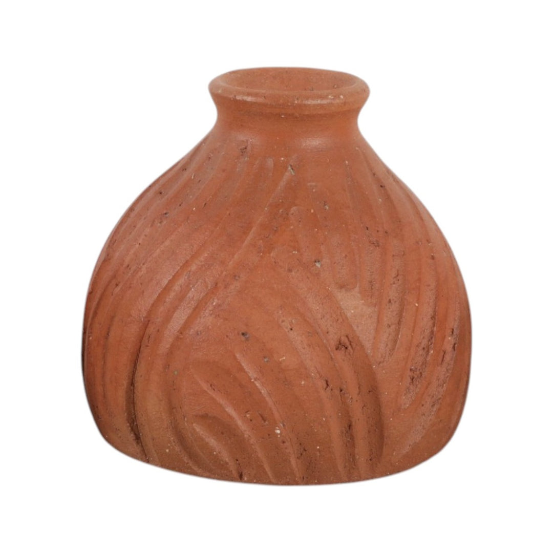 Carved Terracotta Bud Vase 5" in Swirl Bulb - studio - Sagebrook Home - Whats New Furniture Portland OR