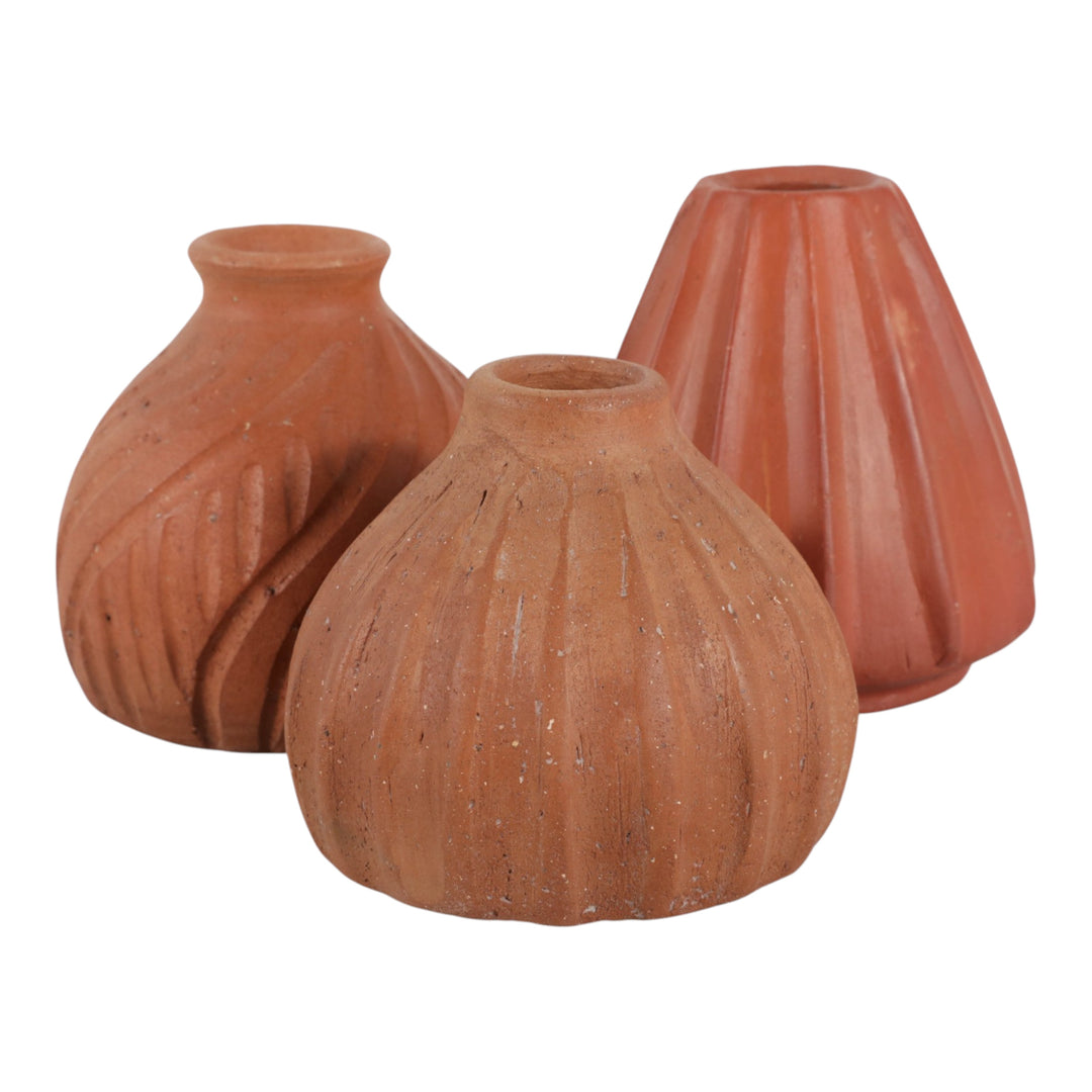 Carved Terracotta Bud Vases, Set of 3 grouped together - bud vase by Sagebrook Home - Whats New Furniture Portland OR