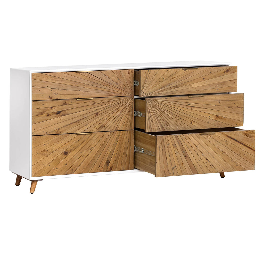 Casablanca 6 Drawer Dresser in Rustic Natural White Lacquer open drawer view - six drawer dresser by LH Imports - Whats New Furniture Portland OR
