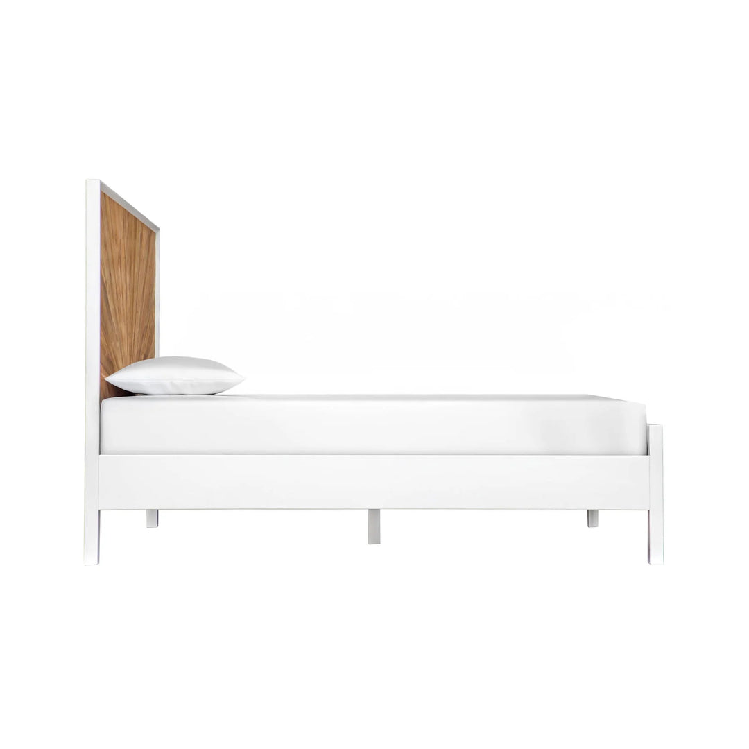 Casablanca Queen Bed Frame in Rustic Natural/White fabric closeup - queen reclaimed wood bed frame by LH Imports - Whats New Furniture Portland OR