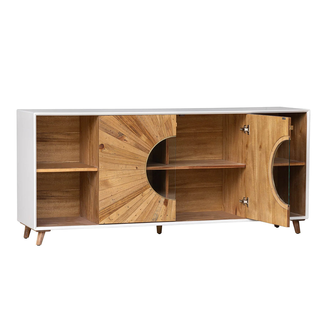 Casablanca Sideboard in Rustic Natural White open storage side angle - reclaimed wood sideboard by LH Imports - Whats New Furniture Portland OR