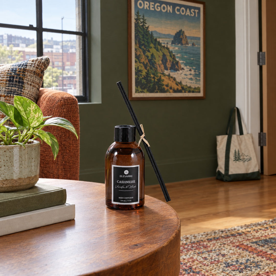 Cashmere Vanilla &amp; Musk Reed Diffuser, 150 ml styled in a Portland living room - Whats New Furniture
