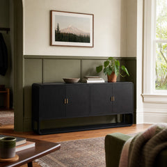 Caspian Sideboard in Black Ash styled in Portland NW 23rd Victoriwith a bay window dining room - Whats New Furniture