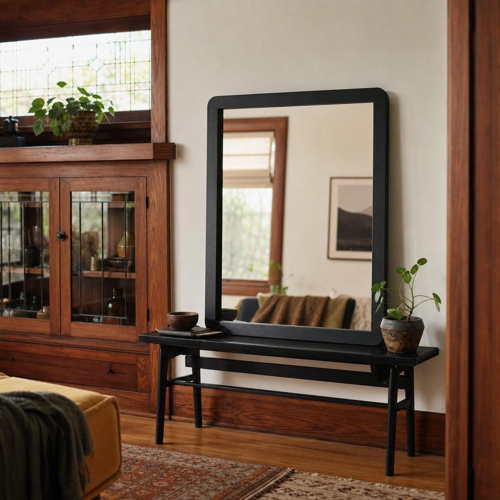 Cavelle Dresser Mirror Black styled in Portland Hawthorne Craftsmbungalow living room - What&