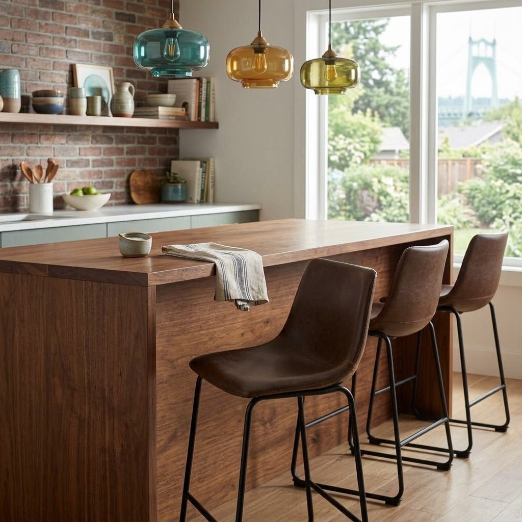 Centiar Barstool in brown detail view - mid-century bucket-seat barstool by Ashley - Whats New Furniture Portland OR