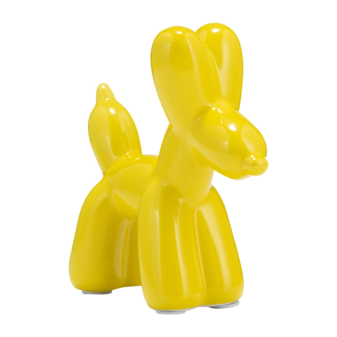 Ceramic Balloon Dog Figurine 7", Yellow front view - decor by Sagebrook Home - Whats New Furniture Portland OR