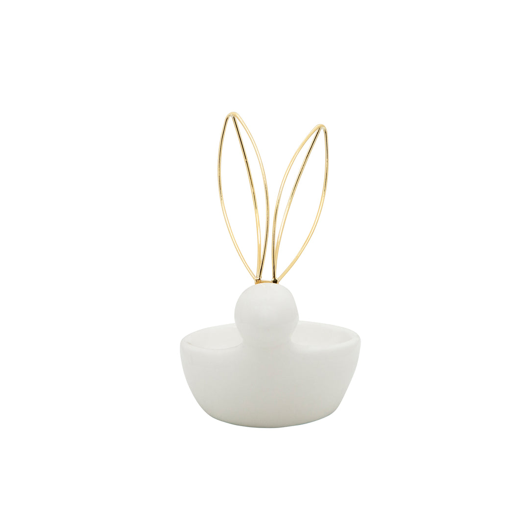 Ceramic Bunny Trinket Dish 6", White &amp; Gold back view - trinket dish by Sagebrook Home - Whats New Furniture Portland OR